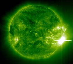 A brilliant solar flare captured by the SOHIO, EIT imager on November 4, 2003.