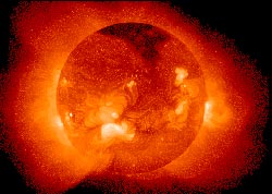 The million-degree solar corona, showing dark 'holes'  (Courtesy: Yohkoh)