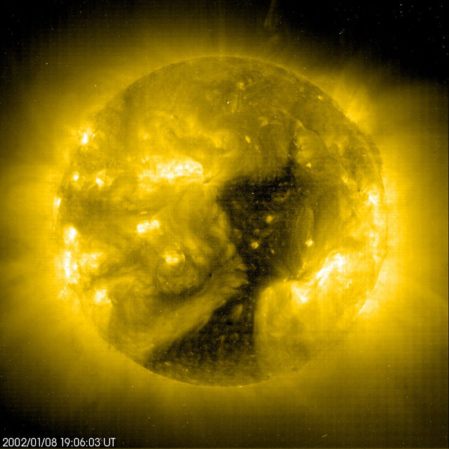 CORONAL HOLE  A giant coronal hole appears on the sun on January 8 ,2002. (SOHO-EIT)