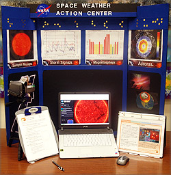 Space Weather Action Center, Monitor, backboard with display, and computer