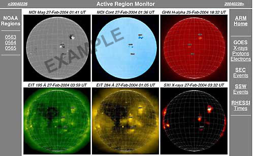 Screenshot of the Active Region Monitor web site