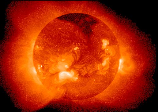 The million-degree solar corona, showing dark 'holes'  (Courtesy: Yohkoh)