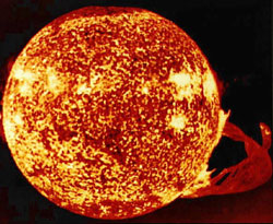 In 1973, Skylab captured a rare super prominence as it erupted from the solar surface.