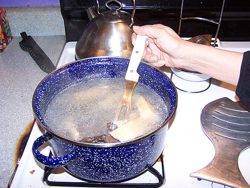 A pot of muktuk being cooked.
