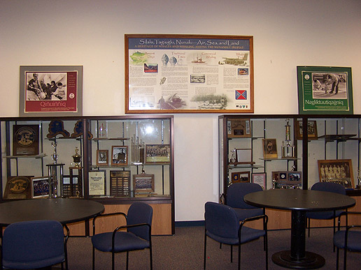 A set of trophy cases at Barrow Highschool