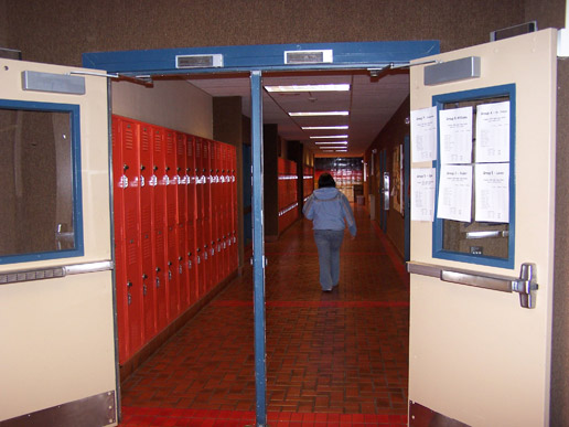 A hallway with lockers at Barrow Highschool
