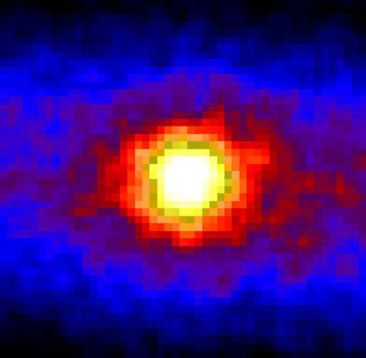 An image of the neutrinos from the sun created by combining data from  the Super-Kamiokande neutrino detector.  (Credit: R. Svoboda and K. Gordan (LSU))