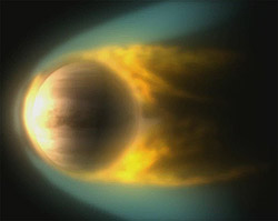 Mathematical model of Venus and the solar wind as it blows-back the atmosphere of Venus