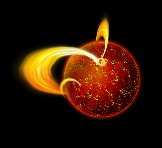 An artist's sketch of a magnetar showing a portion of its magnetic field. (Courtesy: NASA/Chandra)