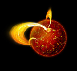 Figure 5: An artist's sketch of a magnetar showing a portion of its magnetic field. (Courtesy: NASA/Chandra)