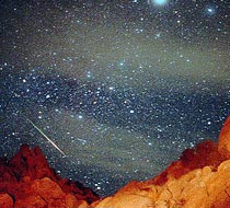 A meteor falling from the sky during the 2009 Leonid meteor shower