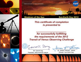 2012 Observing Certificate