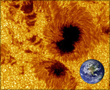 Sunspot grouping compared to the size of the Earth