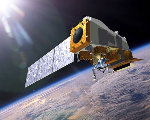 artist concept of npp satellite in orbit